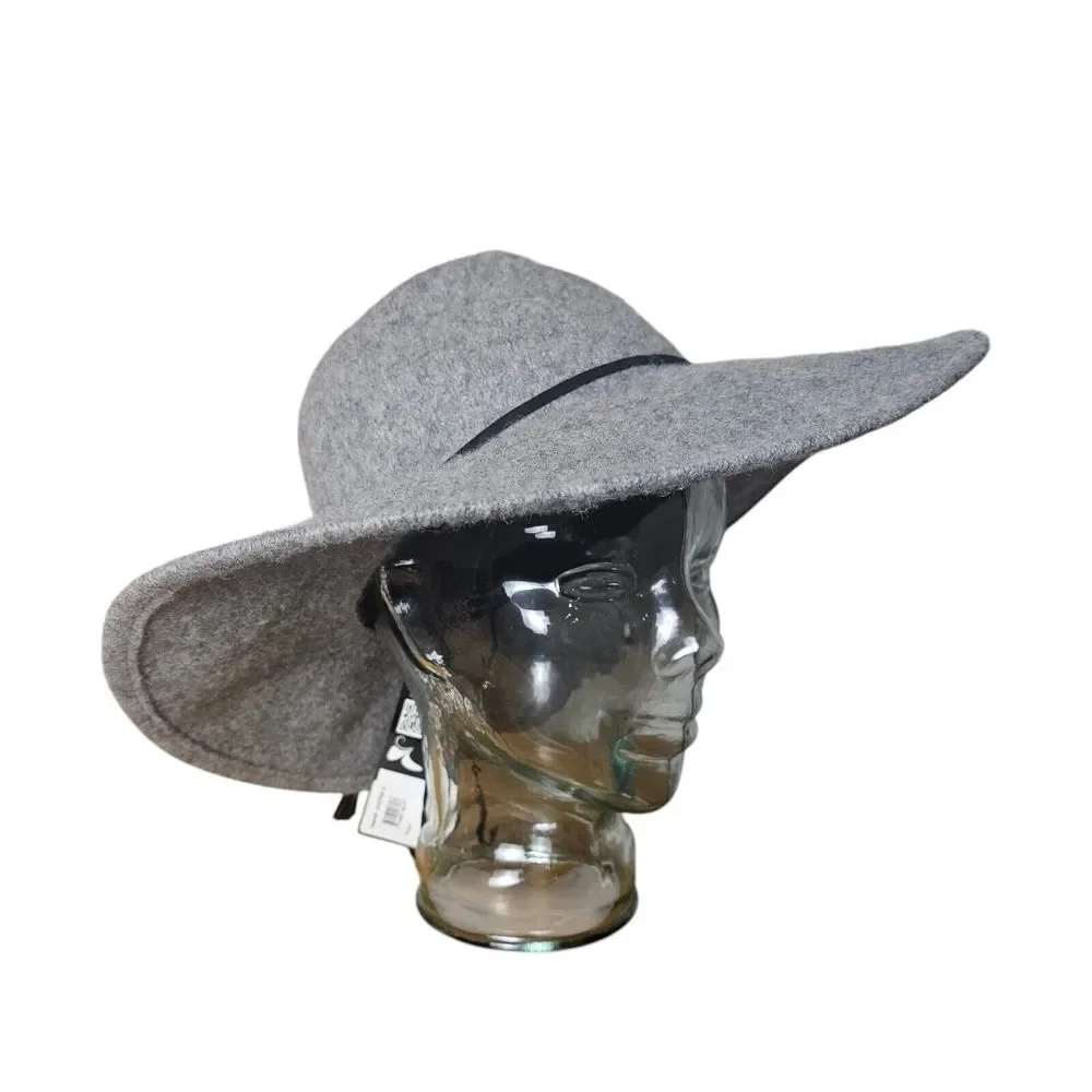 NWT‎ Adora Wide Brim 100% Wool Felted Gray Hat Fringe Southwest Boho Floppy OS